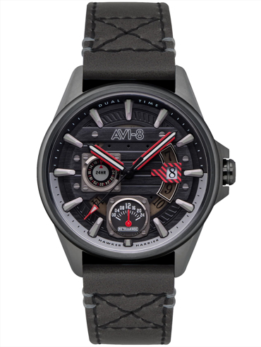 AVI-8 Hawker Harrier Farley Multi Ρολόι Μπαταρίας με Γκρι Δερμάτινο Λουράκι AV-4098-04