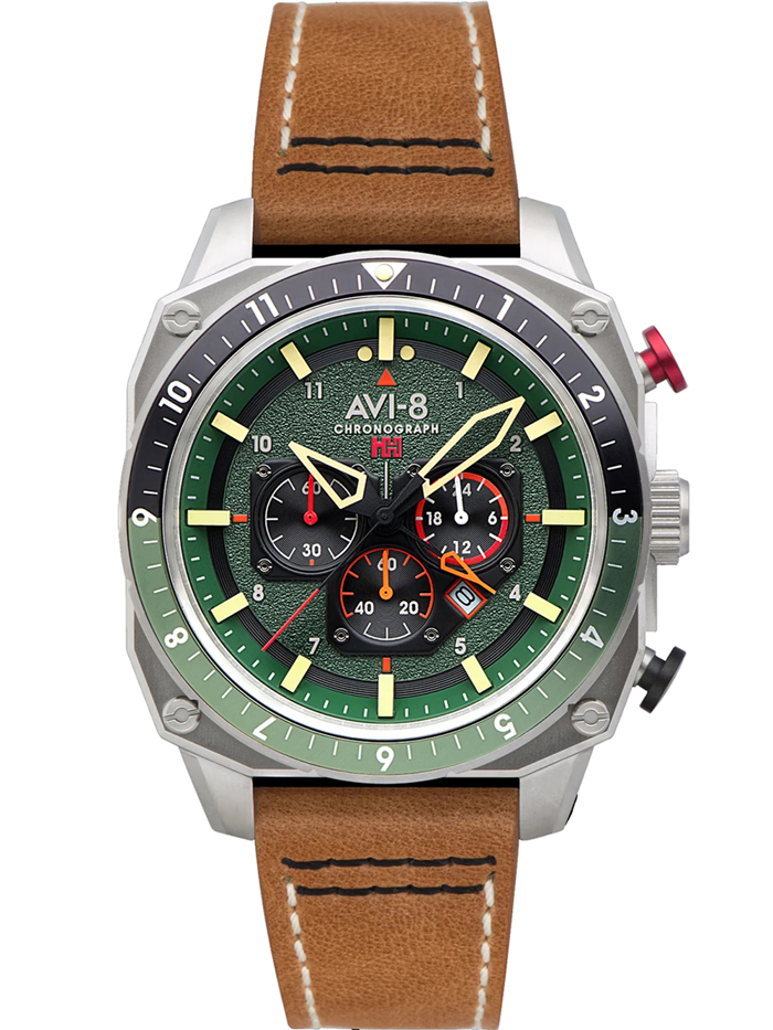 AVI-8 Hawker Hunter Dual Time Roloi Xronogafos Batarias me Kafe Dermatino Louraki AV-4100-01