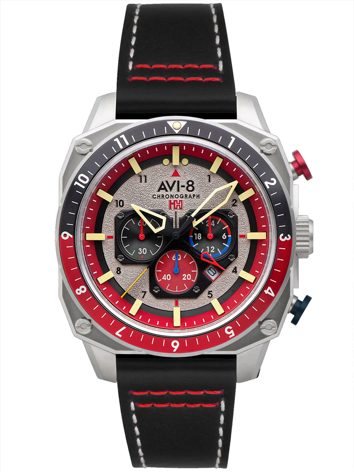 AVI-8 Hawker Hunter Dual Time Roloi Xronogafos Batarias me Mavro Dermatino Louraki AV-4100-03