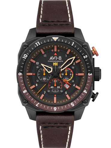 AVI-8 Hawker Hunter Dual Time Ρολόι Χρονογράφος Μπαταρίας με Καφέ Δερμάτινο Λουράκι AV-4100-08