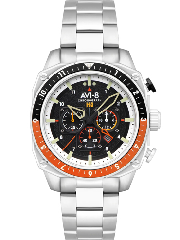 AVI-8 Hawker Hunter Dual Time Ρολόι Χρονογράφος Μπαταρίας με Ασημί Μεταλλικό Μπρασελέ AV-4100-11