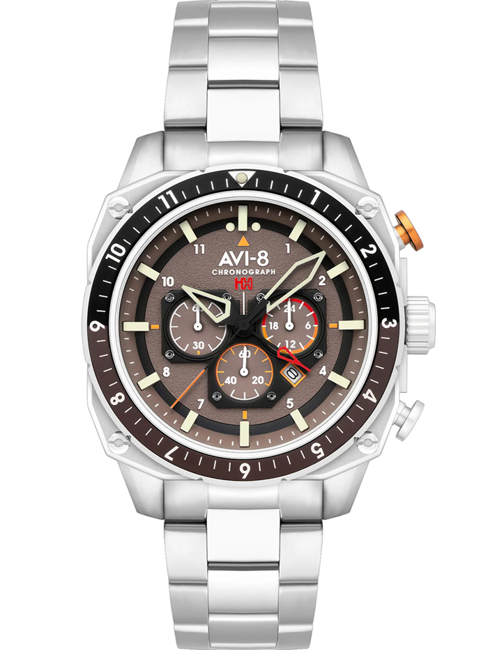 AVI-8 Hawker Hunter Dual Time Roloi Xronogafos Batarias me Asimi Metalliko Brasele AV-4100-33