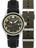 AVI-8 Hawker Hurricane McKellar Dual Time Roloi Batarias me Mavro Dermatino Louraki kai Prasino ufasmatino Louraki AV-4101-0A