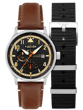 AVI-8 Hawker Hurricane McKellar Dual Time Roloi Batarias me Mavro Dermatino Louraki kai Mavro ufasmatino Louraki AV-4101-0B