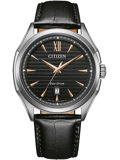 Citizen Eco-Drive Roloi Iliakis Energias me Mavro Dermatino Louraki AW1750-18E