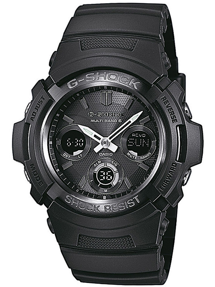 Casio G-Shock Radio-Controlled Roloi Xronogafos Iliakis Energias me Mavro Kaoutsouk Louraki AWG-M100B-1AER