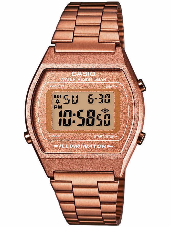 Casio Collection Roloi Xronogafos Batarias me Kafe Metalliko Brasele B640WC-5AEF