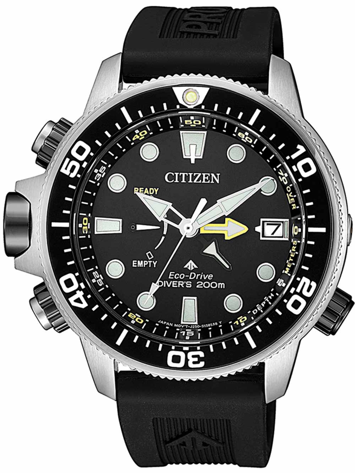 Citizen Promaster Aqualand Roloi Iliakis Energias me Mavro Kaoutsouk Louraki BN2036-14E