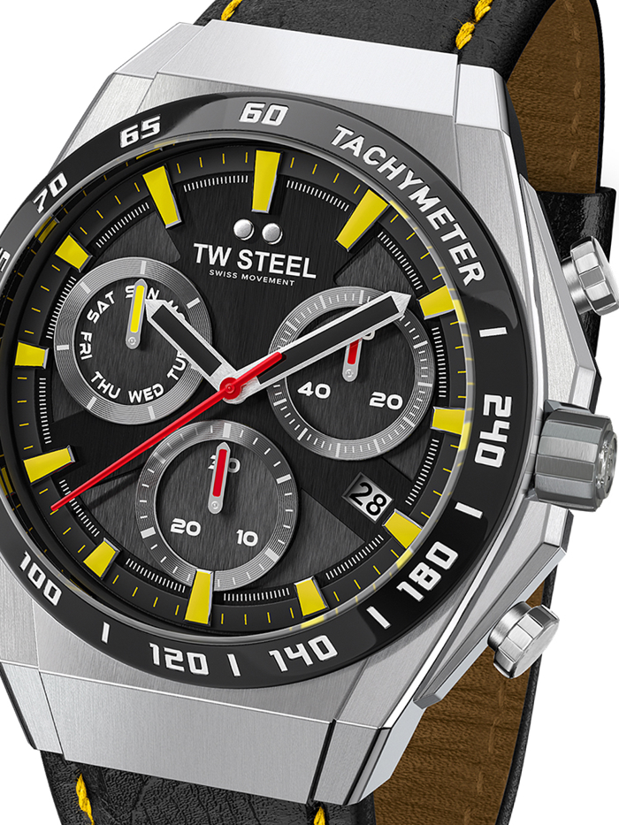 TW-Steel Fast Lane Limited Edition Roloi Xronogafos Batarias me Mavro Dermatino Louraki CE4071