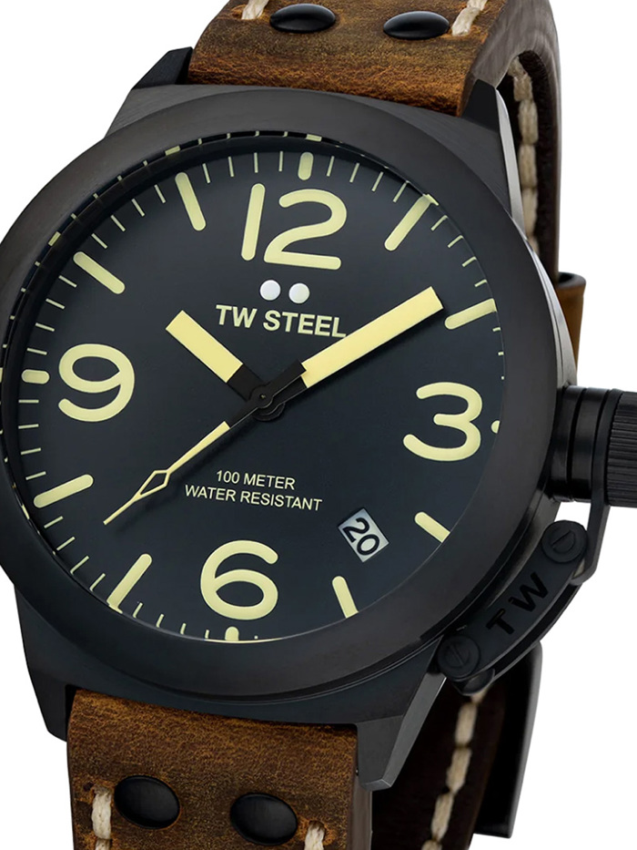 TW-Steel Canteen Roloi Batarias me Kafe Dermatino Louraki CS103