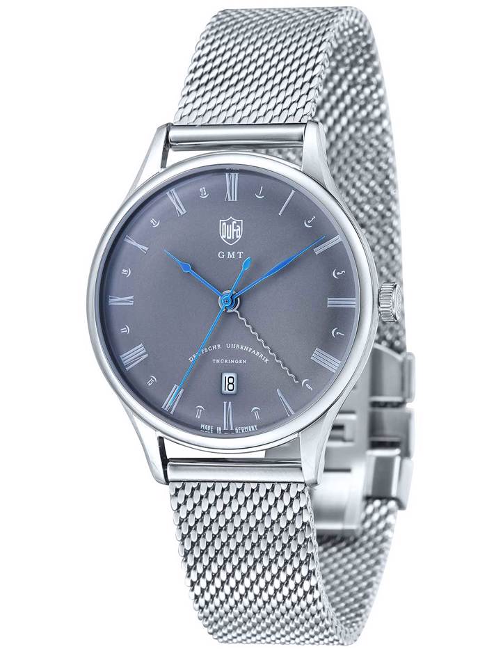 DuFa Weimar GMT Roloi Batarias me Asimi Metalliko Brasele DF-9006-11