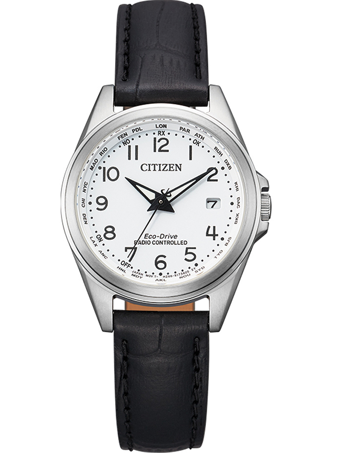 Citizen Eco-Drive Radio-Controlled Roloi Iliakis Energias me Mavro Dermatino Louraki EC1180-14A
