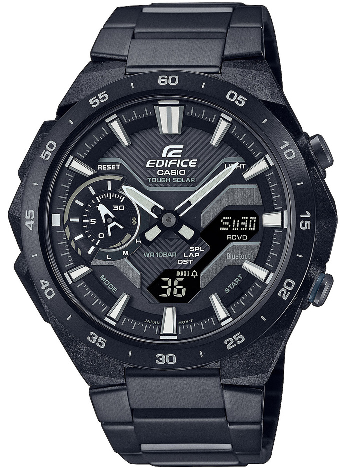Casio Edifice Smartwatch Roloi Xronogafos Iliakis Energias me Mavro Metalliko Brasele ECB-2200DC-1AEF