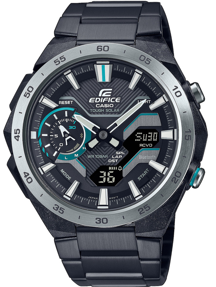 Casio Edifice Smartwatch Roloi Xronogafos Iliakis Energias me Mavro Metalliko Brasele ECB-2200DD-1AEF