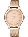 Citizen Drive Elegance Roloi Iliakis Energias me Roz Xruso Metalliko Brasele Eco-EM0503-83X