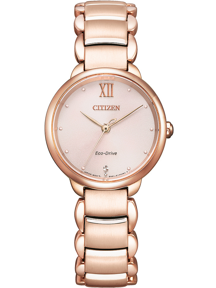 Citizen Eco-Drive Elegance Roloi Iliakis Energias me Roz Xruso Metalliko Brasele EM0922-81X