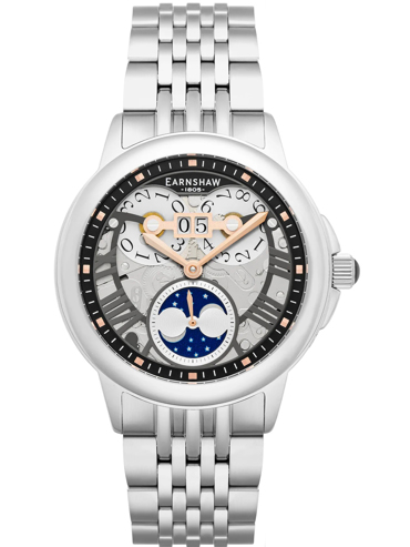 Thomas Earnshaw Alfred Waterhouse Grand Date Moon Phase Ρολόι Αυτόματο με Ασημί Μεταλλικό Μπρασελέ ES-8245-33