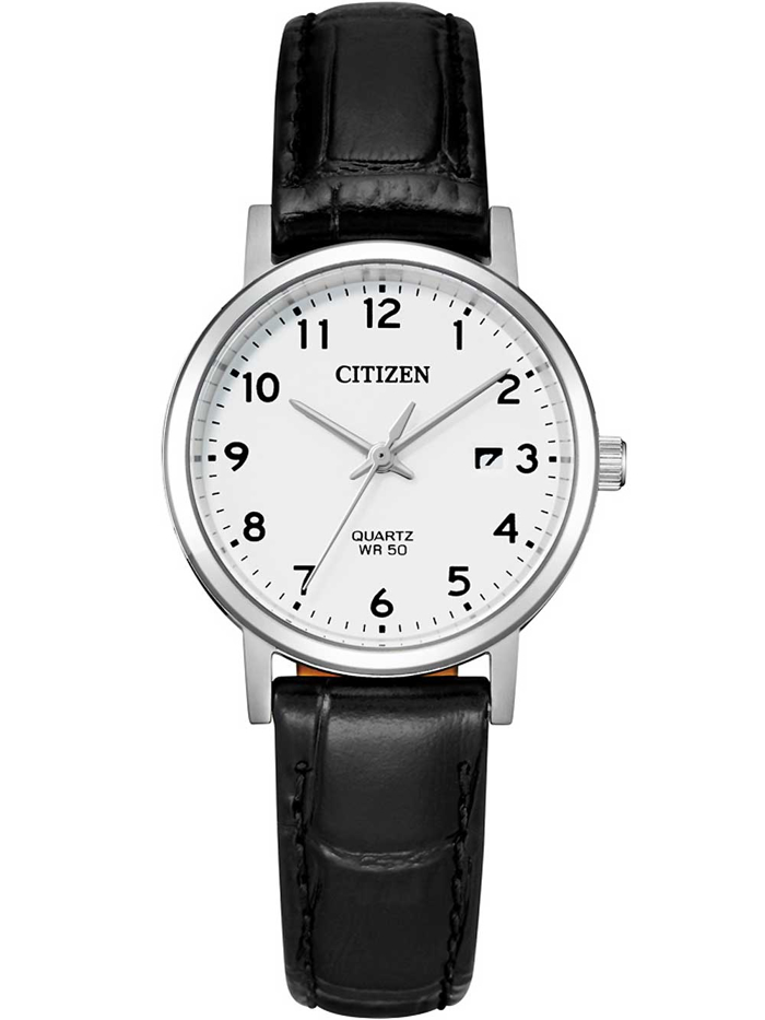 Citizen Basic Roloi Batarias me Mavro Dermatino Louraki EU6090-03A