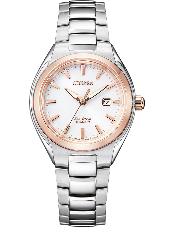 Citizen Eco-Drive Titanium Roloi Iliakis Energias me Roz Xruso / Asimi Metalliko Brasele EW2616-83A