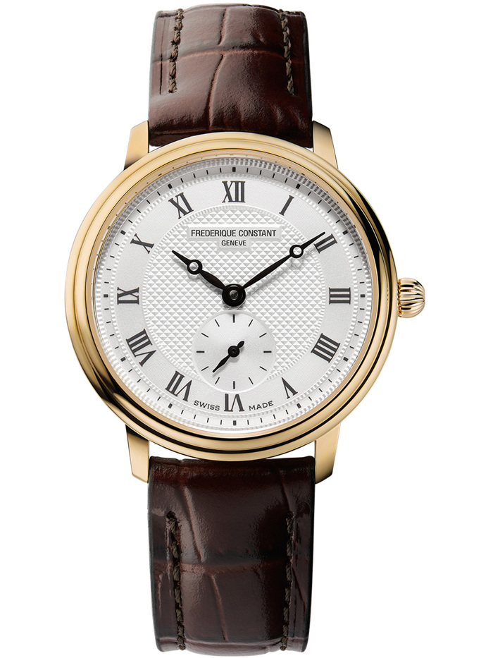 Frederique Constant Slimline Small Seconds Roloi Batarias me Kafe Dermatino Louraki FC-235M1S5