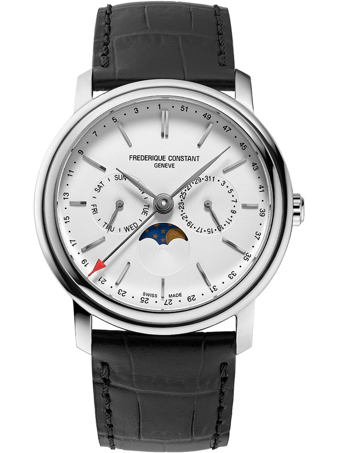 Frederique Constant Classics Businesstimer Moonphase Roloi Batarias me Mavro Dermatino Louraki FC-270SW4P26