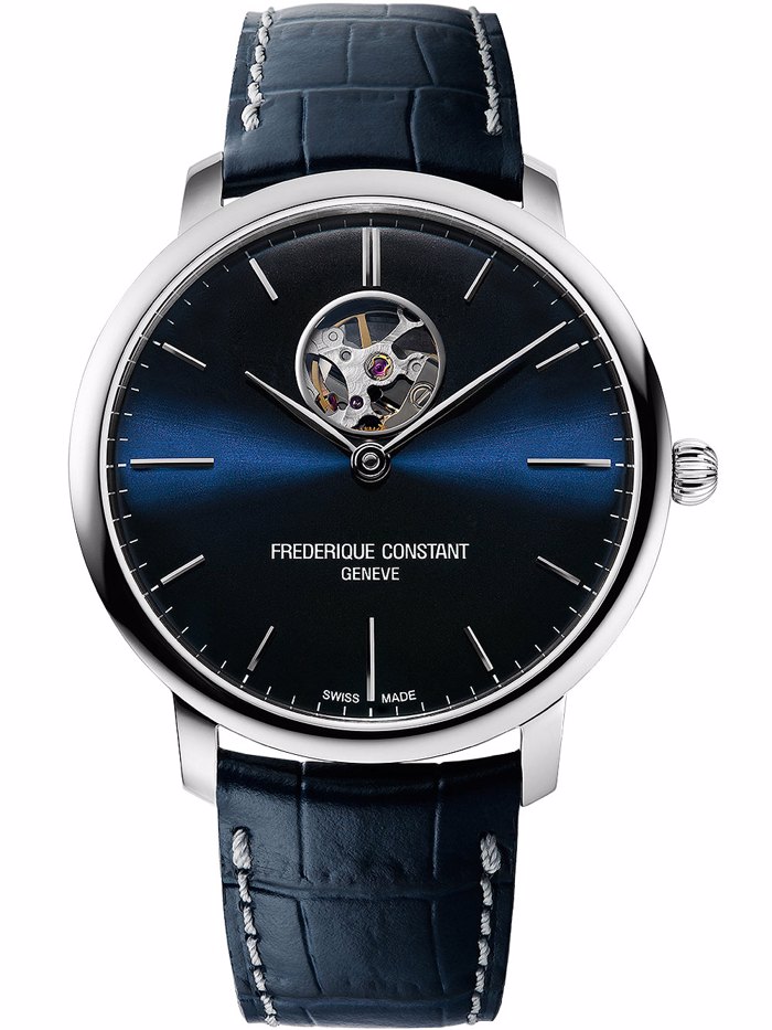 Frederique Constant Classic Slimline Roloi Aftomato me Ble Dermatino Louraki FC-312N4S6