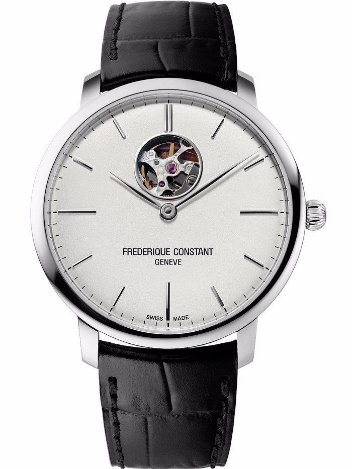 Frederique Constant Classic Slimline Roloi Aftomato me Mavro Dermatino Louraki FC-312S4S6