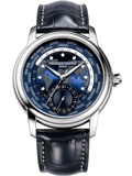 Frederique Constant Classic Worldtimer Roloi Aftomato me Ble Dermatino Louraki FC-718NWM4H6