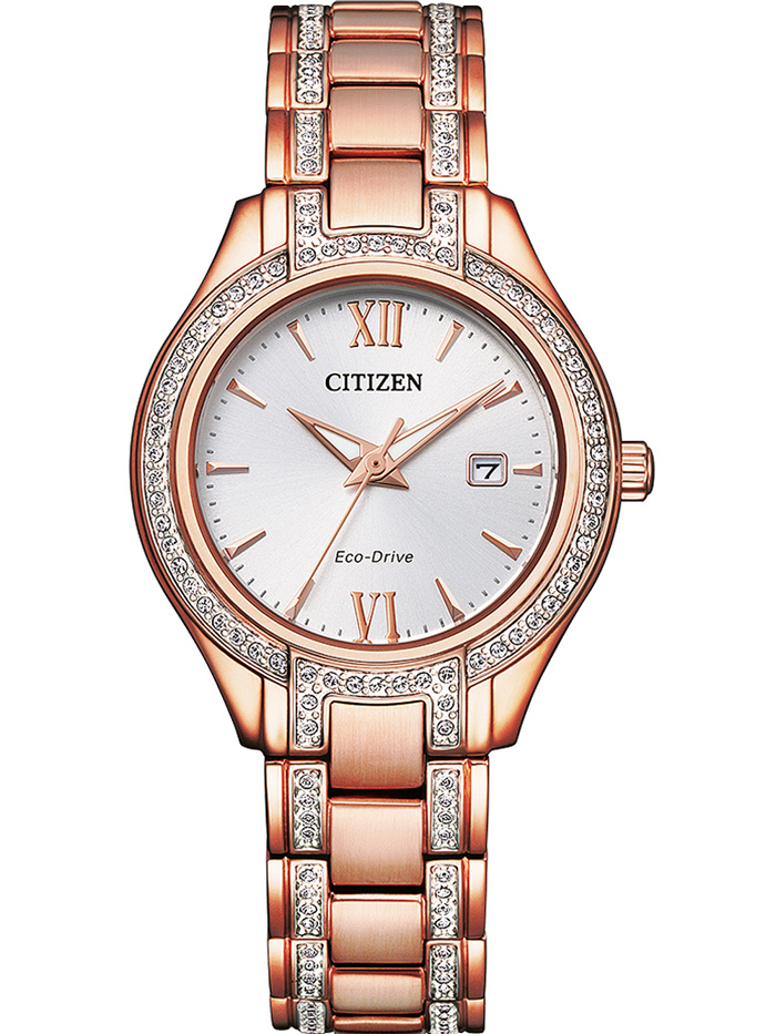 Citizen Eco-Drive Elegance Roloi Iliakis Energias me Roz Xruso Metalliko Brasele FE1233-52A