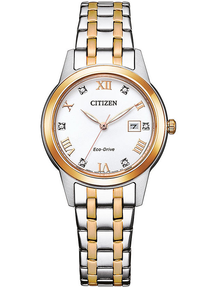 Citizen Eco-Drive Elegance Roloi Iliakis Energias me Roz Xruso / Asimi Metalliko Brasele FE1246-85A