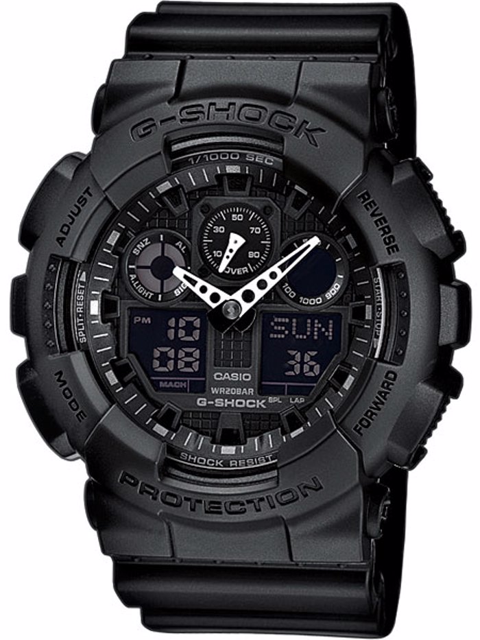 Casio G-Shock Roloi Xronogafos Batarias me Mavro Kaoutsouk Louraki GA-100-1A1ER