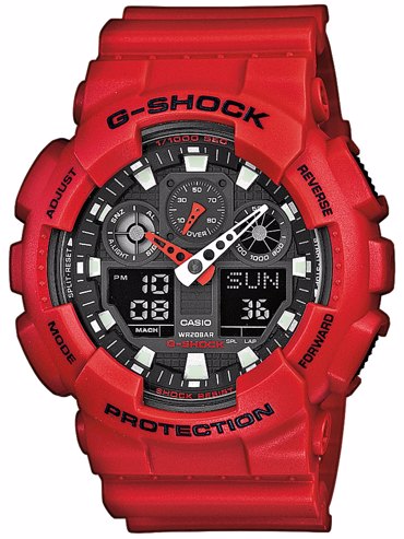 Casio G-Shock Ρολόι Χρονογράφος Μπαταρίας με Κόκκινο Καουτσούκ Λουράκι GA-100B-4AER
