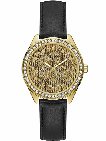 Guess G Gloss Ρολόι Μπαταρίας με Μαύρο Δερμάτινο Λουράκι GW0608L2