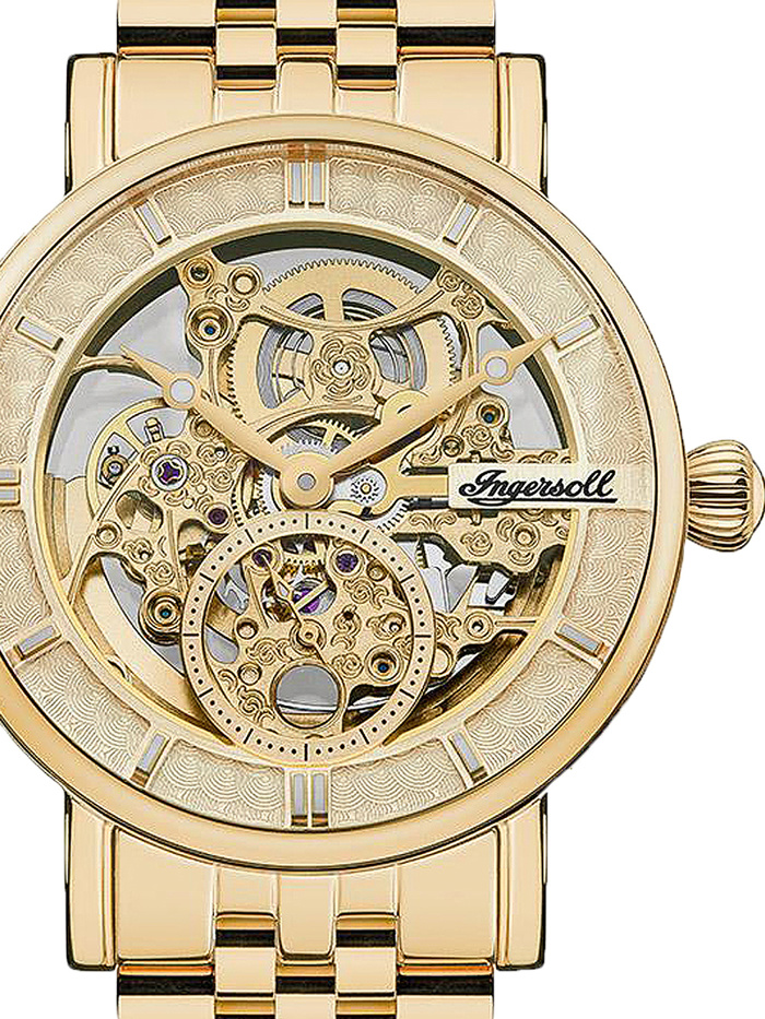 Ingersoll The Herald Roloi Aftomato me Xruso Metalliko Brasele I00408