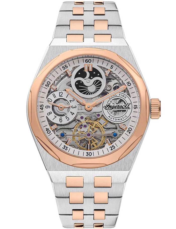 Ingersoll The Broadway Dual Time Roloi Aftomato me Roz Xruso / Asimi Metalliko Brasele I12906