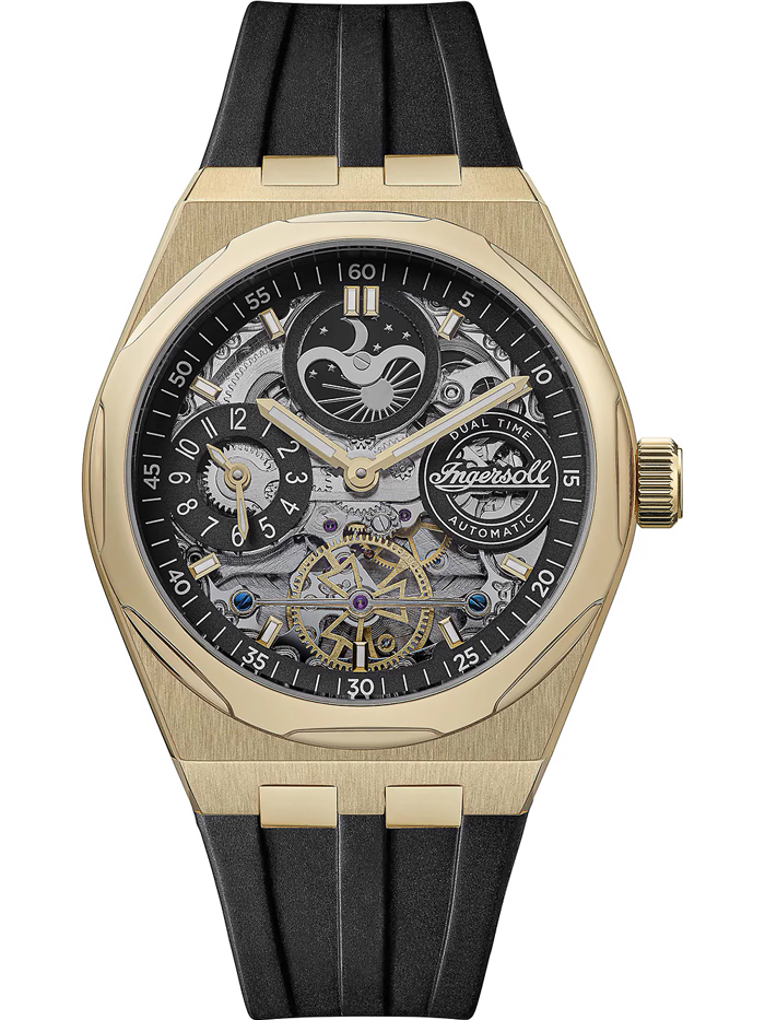 Ingersoll Broadway Dual Time Roloi Aftomato me Mavro Kaoutsouk Louraki I12907