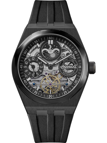 Ingersoll Broadway Dual Time Ρολόι Αυτόματο με Μαύρο Καουτσούκ Λουράκι I12908
