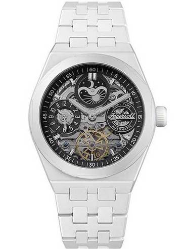 Ingersoll The Broadway Ceramic Dual Time Ρολόι Αυτόματο με Λευκό Κεραμικό Μπρασελέ I15101