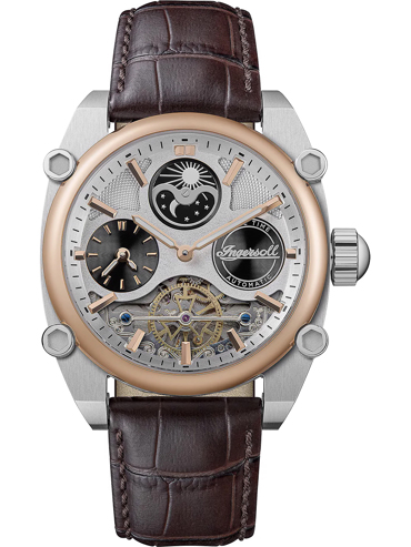 Ingersoll Varsity Dual Time Ρολόι Αυτόματο με Καφέ Δερμάτινο Λουράκι I15401