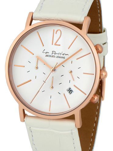 Jacques Lemans La Passion Ρολόι Χρονογράφος Μπαταρίας με Λευκό Δερμάτινο Λουράκι LP-123M