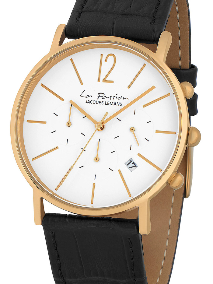 Jacques Lemans La Passion Roloi Xronogafos Batarias me Mavro Dermatino Louraki LP-123O