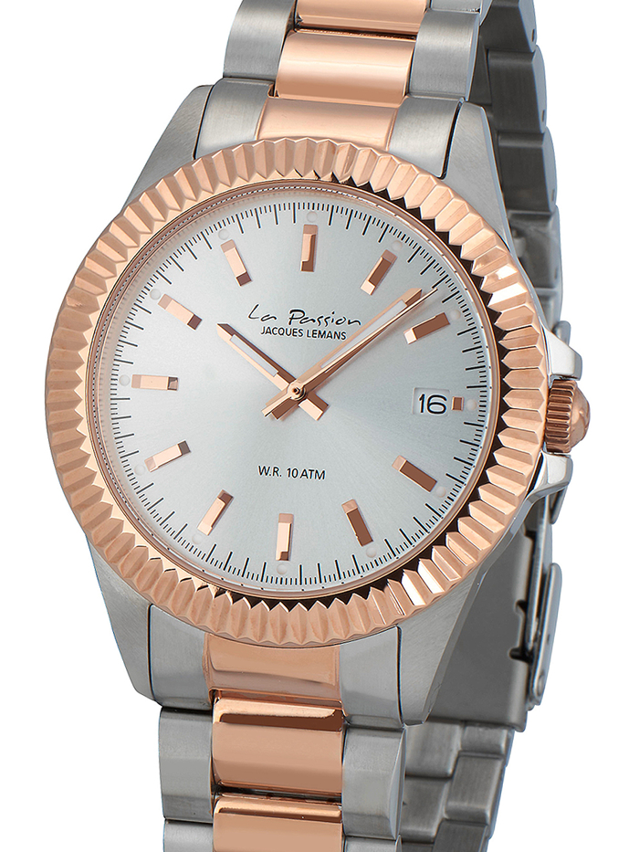 Jacques Lemans La Passion Roloi Batarias me Roz Xruso / Asimi Metalliko Brasele LP-125H