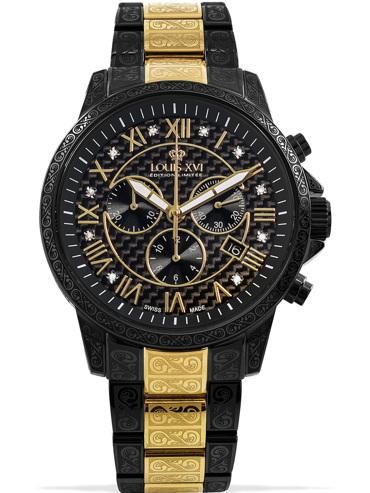 Louis XVI Palais Royale Ρολόι Χρονογράφος Μπαταρίας με Χρυσό / Μαύρο Μεταλλικό Μπρασελέ LXVI1091