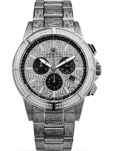 Louis XVI Majesté Iced Out Ρολόι Χρονογράφος Μπαταρίας με Ασημί Μεταλλικό Μπρασελέ LXVI1127