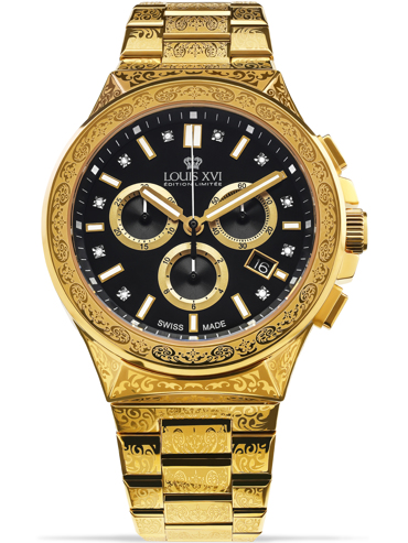 Louis XVI Le Monarque Ρολόι Χρονογράφος Μπαταρίας με Χρυσό Μεταλλικό Μπρασελέ LXVI1215