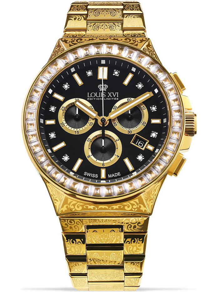 Louis XVI Le Monarque Royale Roloi Xronogafos Batarias me Xruso Metalliko Brasele LXVI1216