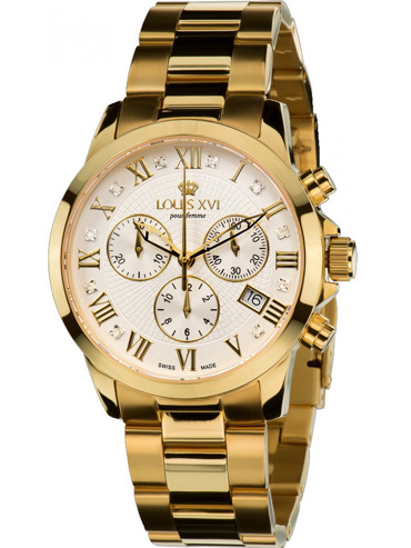 Louis XVI Athos Ρολόι Χρονογράφος Μπαταρίας με Χρυσό Μεταλλικό Μπρασελέ LXVI515