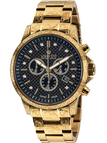 Louis XVI Palais Royale Ρολόι Χρονογράφος Μπαταρίας με Χρυσό Μεταλλικό Μπρασελέ LXVI873.2