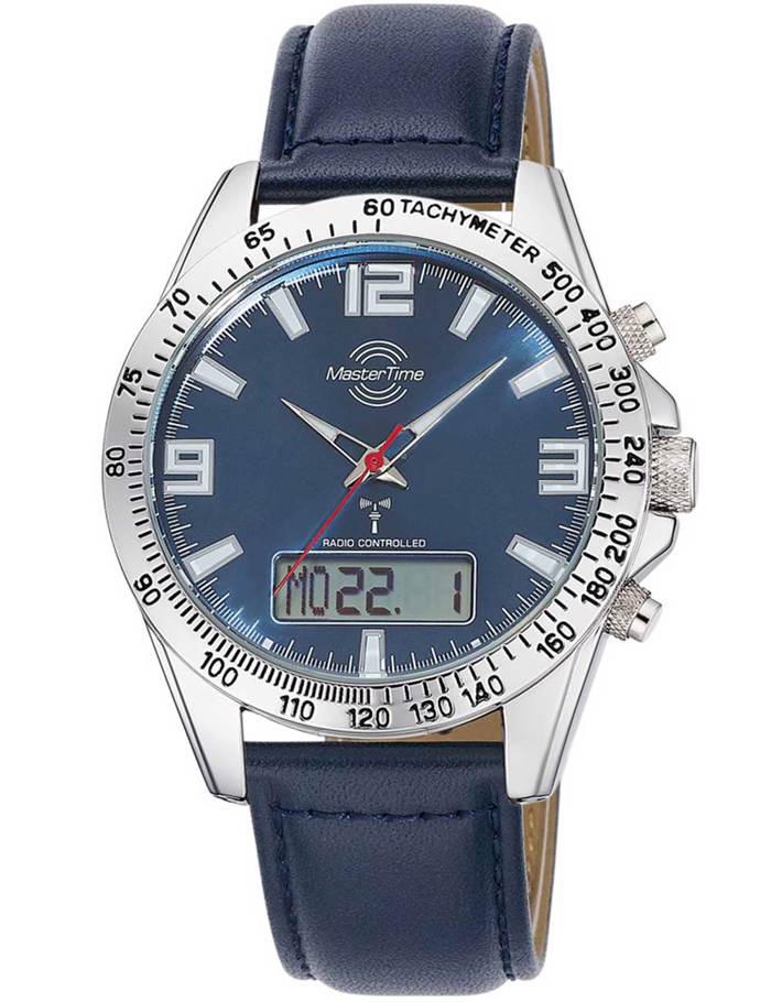 Master Time Sporty Big Date Roloi Xronogafos Batarias me Ble Dermatino Louraki MTGA-10876-32L