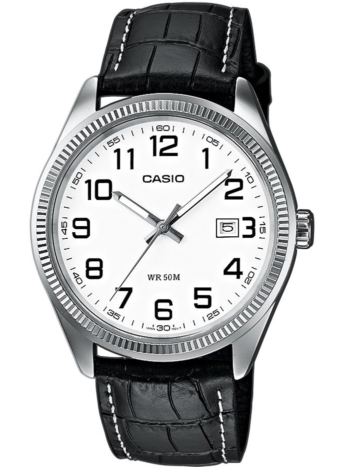 Casio Collection Roloi Batarias me Mavro Dermatino Louraki MTP-1302PL-7BVEF